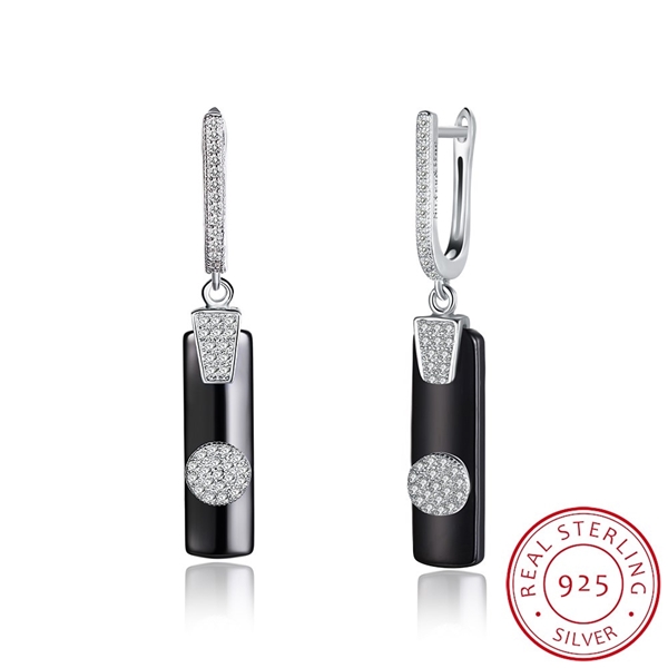 Picture of Touching And Cute Platinum Plated Black Drop & Dangle