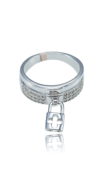 Picture of Sparkling And Fresh Colored Platinum Plated Keys/Lock Fashion Rings