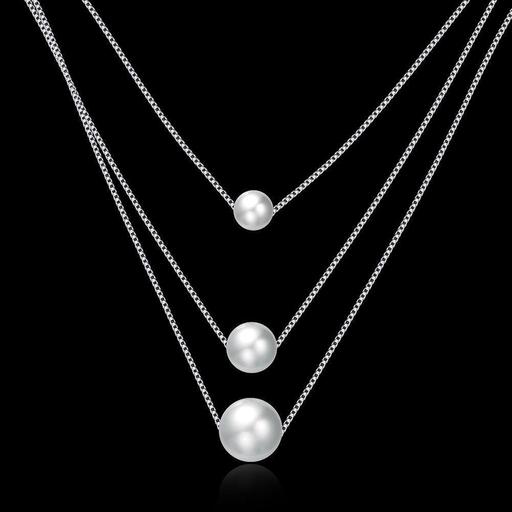 925 Sterling Silver Artificial Pearl Pendant Necklaces 3LK054342N