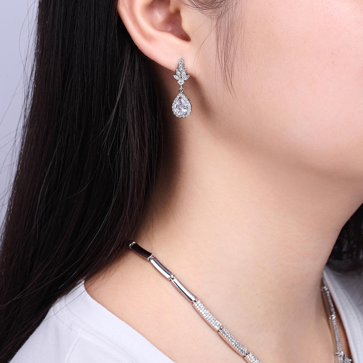 Cubic Zirconia Wedding Necklace And Earring Sets 1JJ050905S