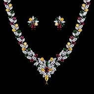 Picture of New Cubic Zirconia Colorful Necklace and Earring Set