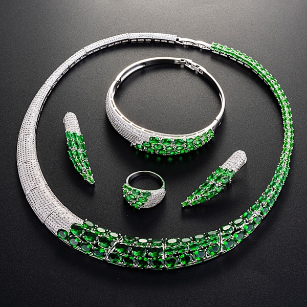 Picture of Nice Cubic Zirconia Green 4 Piece Jewelry Set