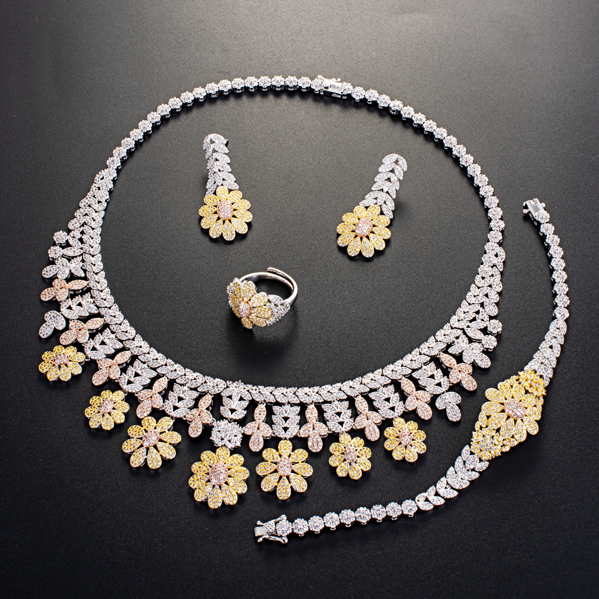 Filigree Big Cubic Zirconia 4 Piece Jewelry Set