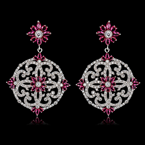 Picture of Pink Cubic Zirconia Dangle Earrings with Low MOQ
