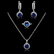 Picture of Well Made Dark Blue Platinum Plated 3 Pieces Jewelry Sets