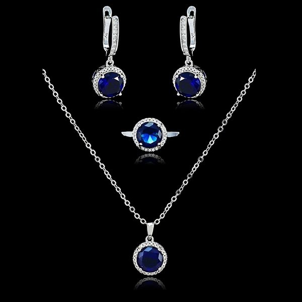 Picture of Well Made Dark Blue Platinum Plated 3 Pieces Jewelry Sets