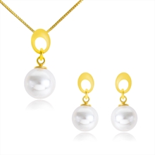 Show details for Hypoallergenic Gold Plated White Necklace and Earring Set with Easy Return