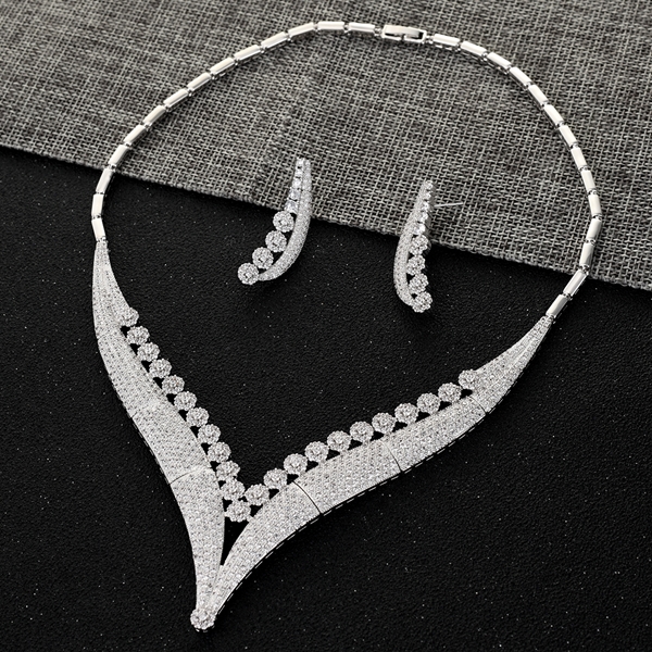 Picture of Latest Big White Necklace and Earring Set