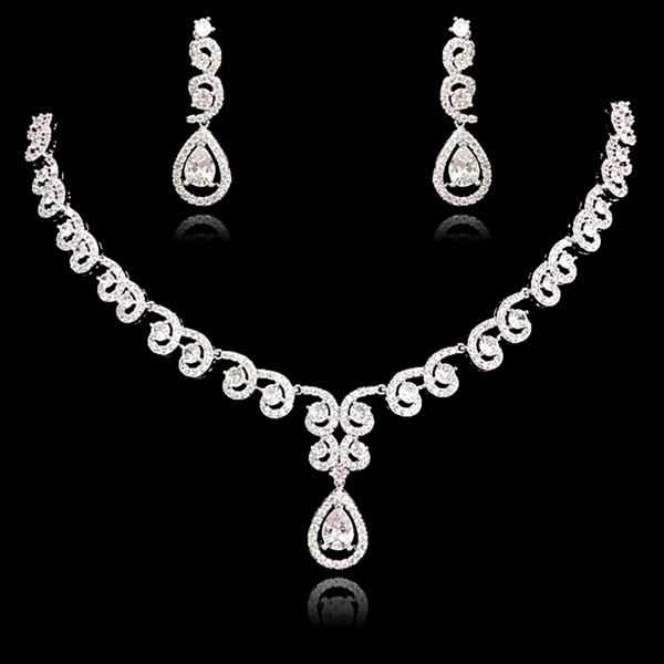 Picture of Copper or Brass Cubic Zirconia Necklace and Earring Set with Unbeatable Quality