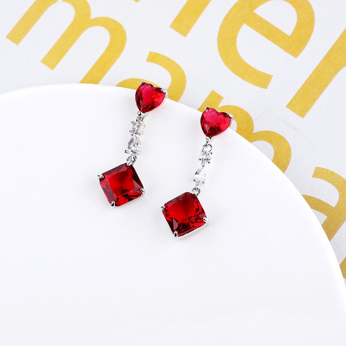 Unique Cubic Zirconia Red Dangle Earrings