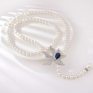 Show details for New Artificial Pearl Platinum Plated Long Chain Necklace