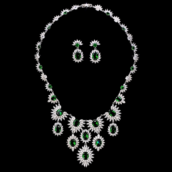 Picture of Featured Green Cubic Zirconia 2 Piece Jewelry Set with Full Guarantee
