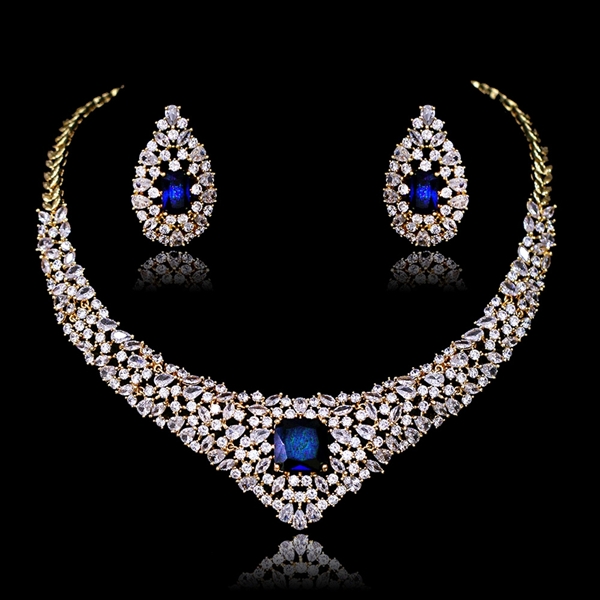 Picture of Distinctive Blue Cubic Zirconia 2 Piece Jewelry Set As a Gift