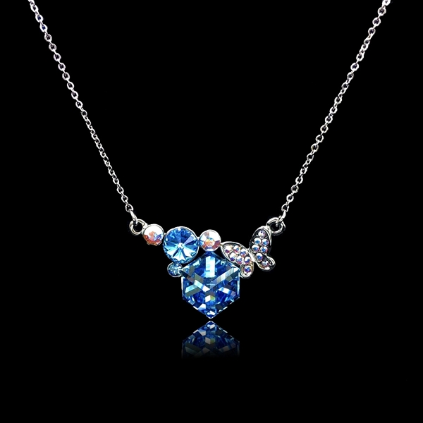 Picture of Designer Platinum Plated Blue Pendant Necklace with No-Risk Return
