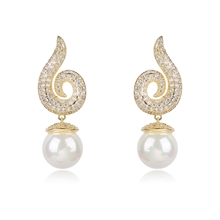 Show details for Nickel Free Gold Plated Cubic Zirconia Dangle Earrings with Easy Return
