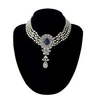 Picture of Great Value Platinum Plated Copper or Brass Short Statement Necklace in Exclusive Design