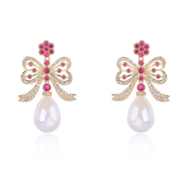 Picture of Bow Pink Dangle Earrings with Beautiful Craftmanship