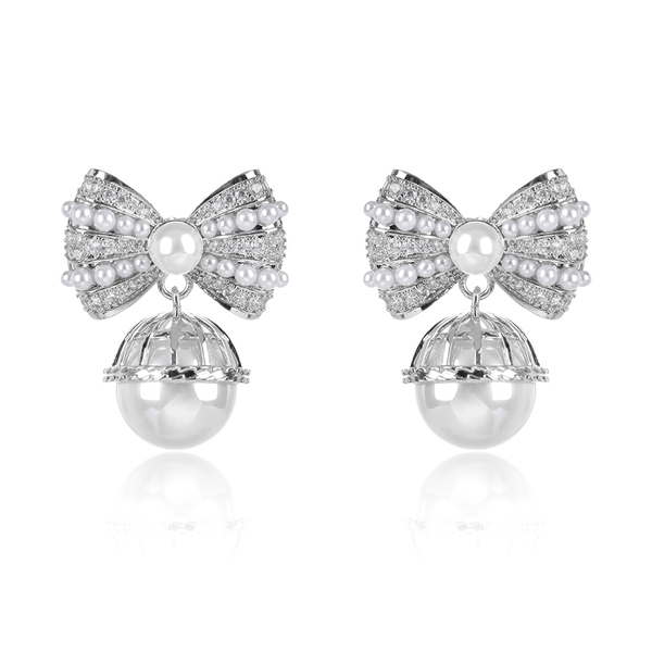 Picture of Low Cost Platinum Plated Bow Dangle Earrings with Low Cost