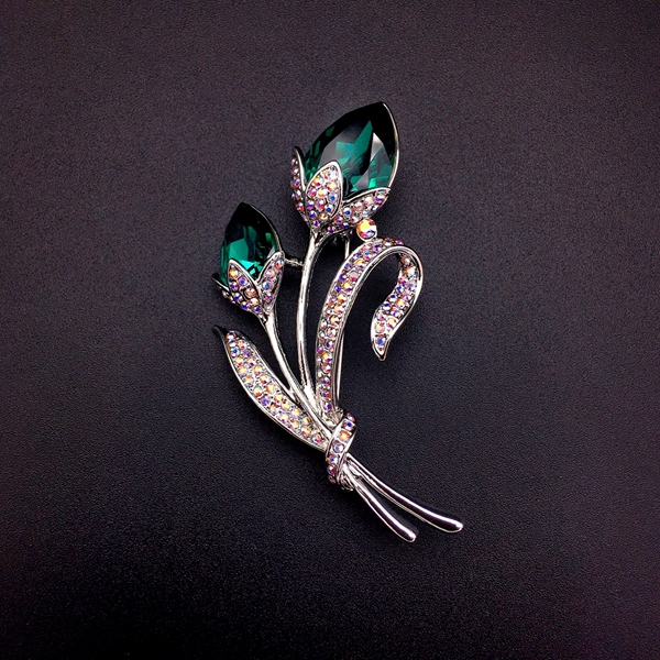 Picture of Bulk Platinum Plated Green Brooche in Bulk