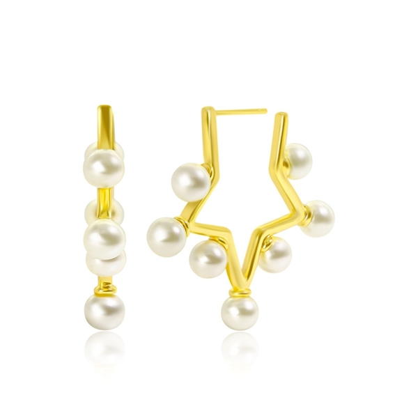 Picture of Reasonably Priced Gold Plated Artificial Pearl Small Hoop Earrings with Low Cost