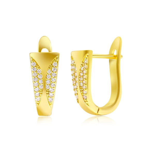 Picture of Wholesale Gold Plated White Huggie Earrings with No-Risk Return