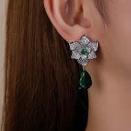 Picture of Nickel Free Platinum Plated Green Dangle Earrings with Easy Return