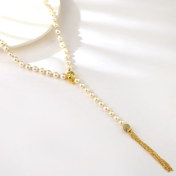 Picture of Good fresh water pearl Gold Plated Long Chain Necklace
