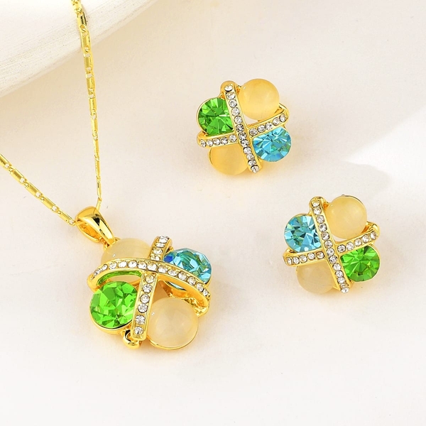 Picture of Featured Green Gold Plated 2 Piece Jewelry Set with Full Guarantee