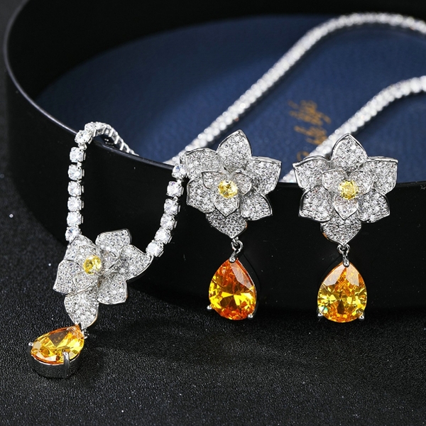 Picture of Great Cubic Zirconia Platinum Plated 2 Piece Jewelry Set