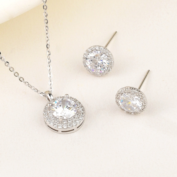 Picture of Bulk Platinum Plated Cubic Zirconia 2 Piece Jewelry Set Exclusive Online